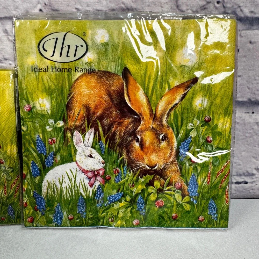 IHR Bunny Friends Green Easter Napkins 20Ct Cocktail 20Ct Lunch Rabbit Chic Eggs